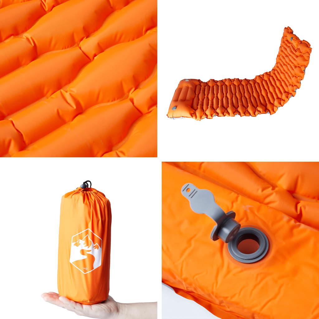 Kampeermatras met kussen zelfopblazend 1-persoons oranje - AllerleiShop