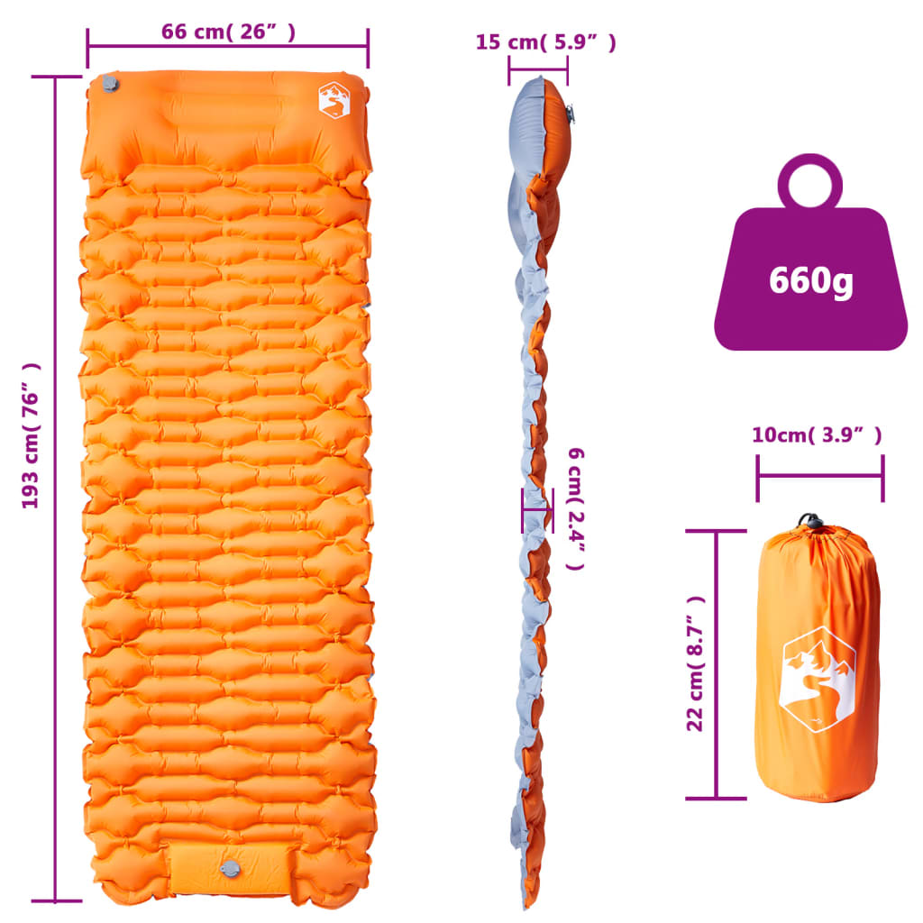 Kampeermatras met kussen zelfopblazend 1-persoons oranje - AllerleiShop