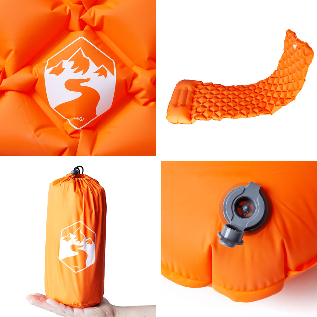 Kampeermatras met kussen opblaasbaar 1-persoons oranje - AllerleiShop