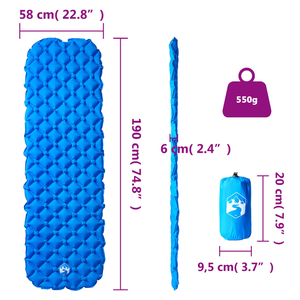 Kampeermatras opblaasbaar 190x58x6 cm 1-persoons blauw - AllerleiShop