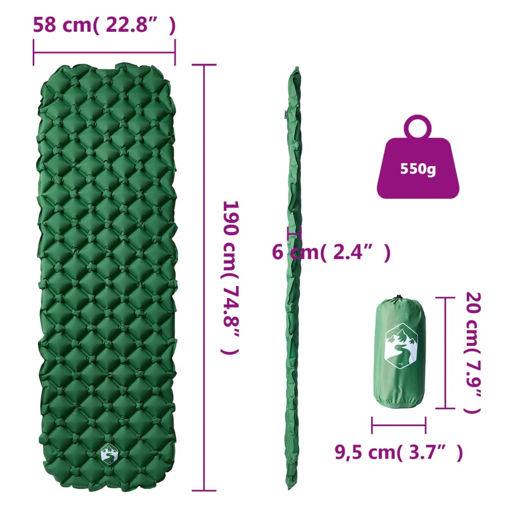 Kampeermatras opblaasbaar 190x58x6 cm 1- persoons groen - AllerleiShop