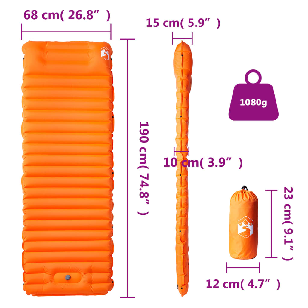 Kampeermatras met kussen zelfopblazend 1-persoons oranje - AllerleiShop