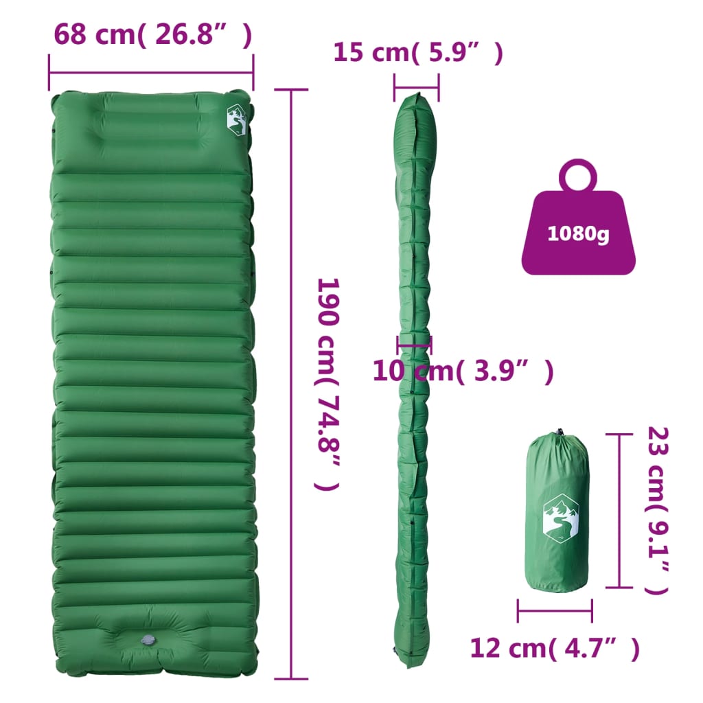 Kampeermatras met kussen zelfopblazend 1-persoons groen - AllerleiShop