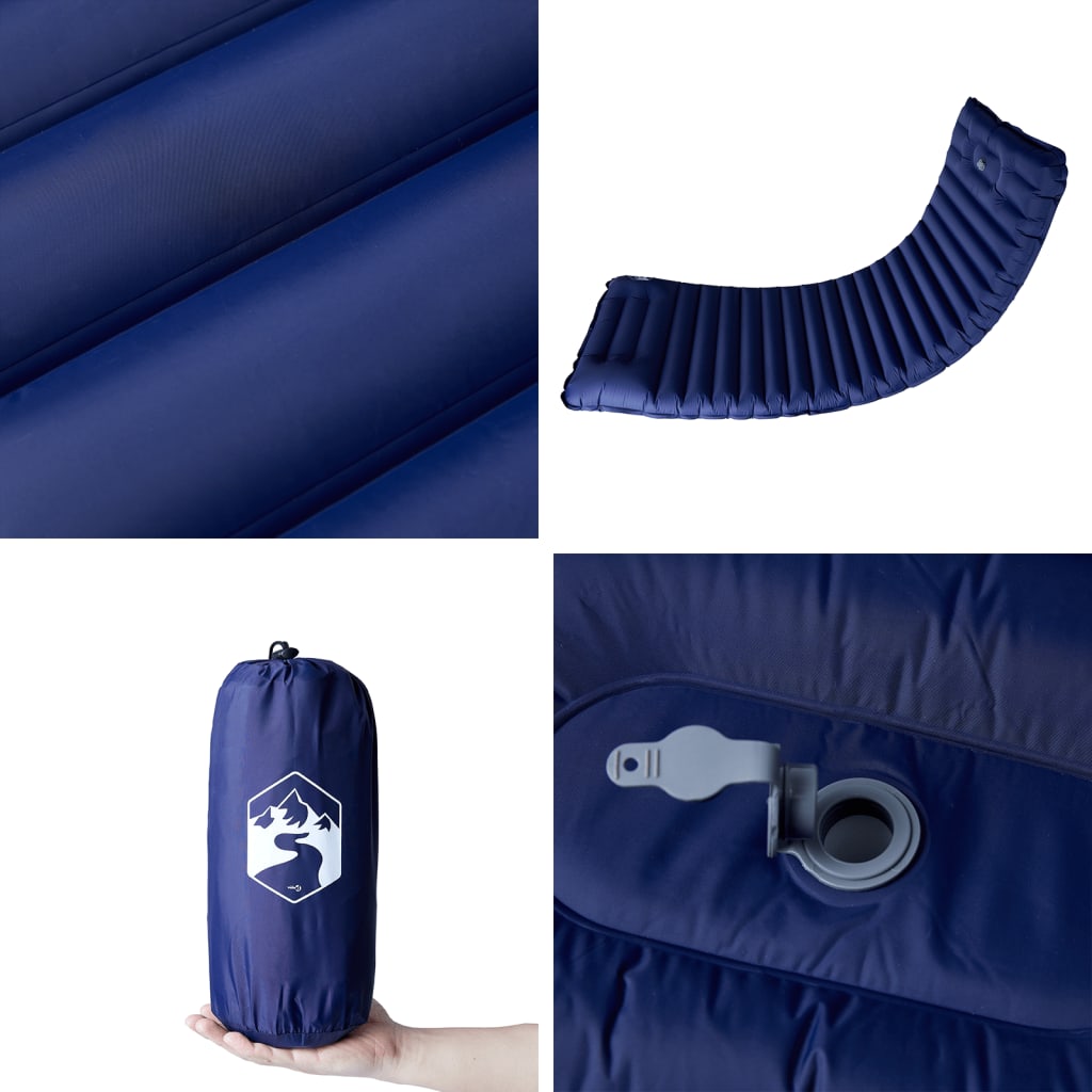 Kampeermatras met kussen zelfopblazend 1-persoons marineblauw - AllerleiShop