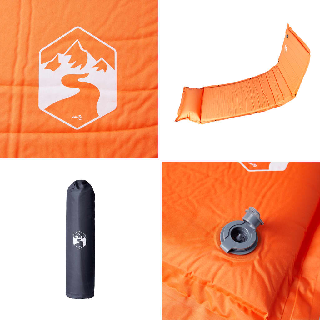 Kampeermatras met kussen zelfopblazend 1-persoons oranje - AllerleiShop