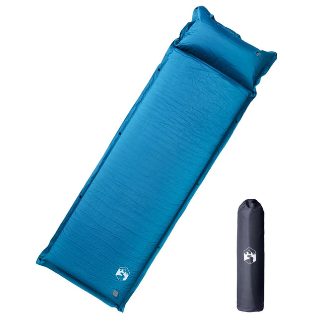 Kampeermatras met kussen zelfopblazend 1-persoons turquoise - AllerleiShop