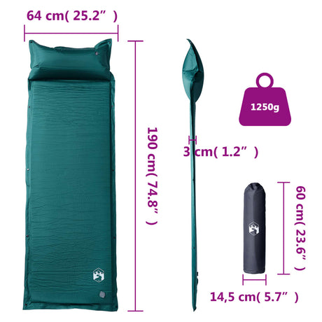 Kampeermatras met kussen zelfopblazend 1-persoons groen - AllerleiShop