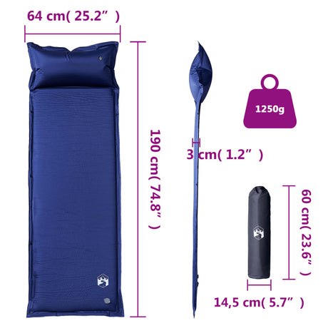 Kampeermatras met kussen zelfopblazend 1-persoons marineblauw - AllerleiShop