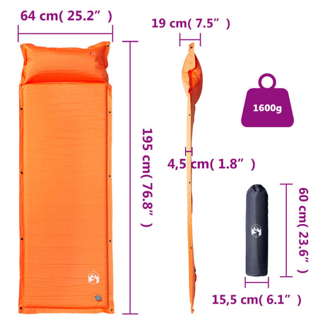 Kampeermatras met kussen zelfopblazend 1-persoons oranje - AllerleiShop