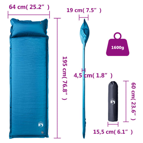 Kampeermatras met kussen zelfopblazend 1-persoons turquoise - AllerleiShop