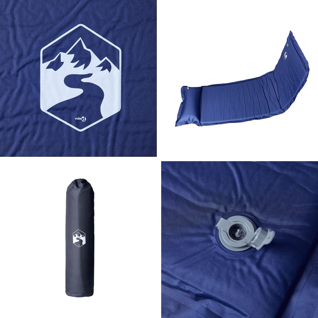 Kampeermatras met kussen zelfopblazend 1-persoons marineblauw - AllerleiShop