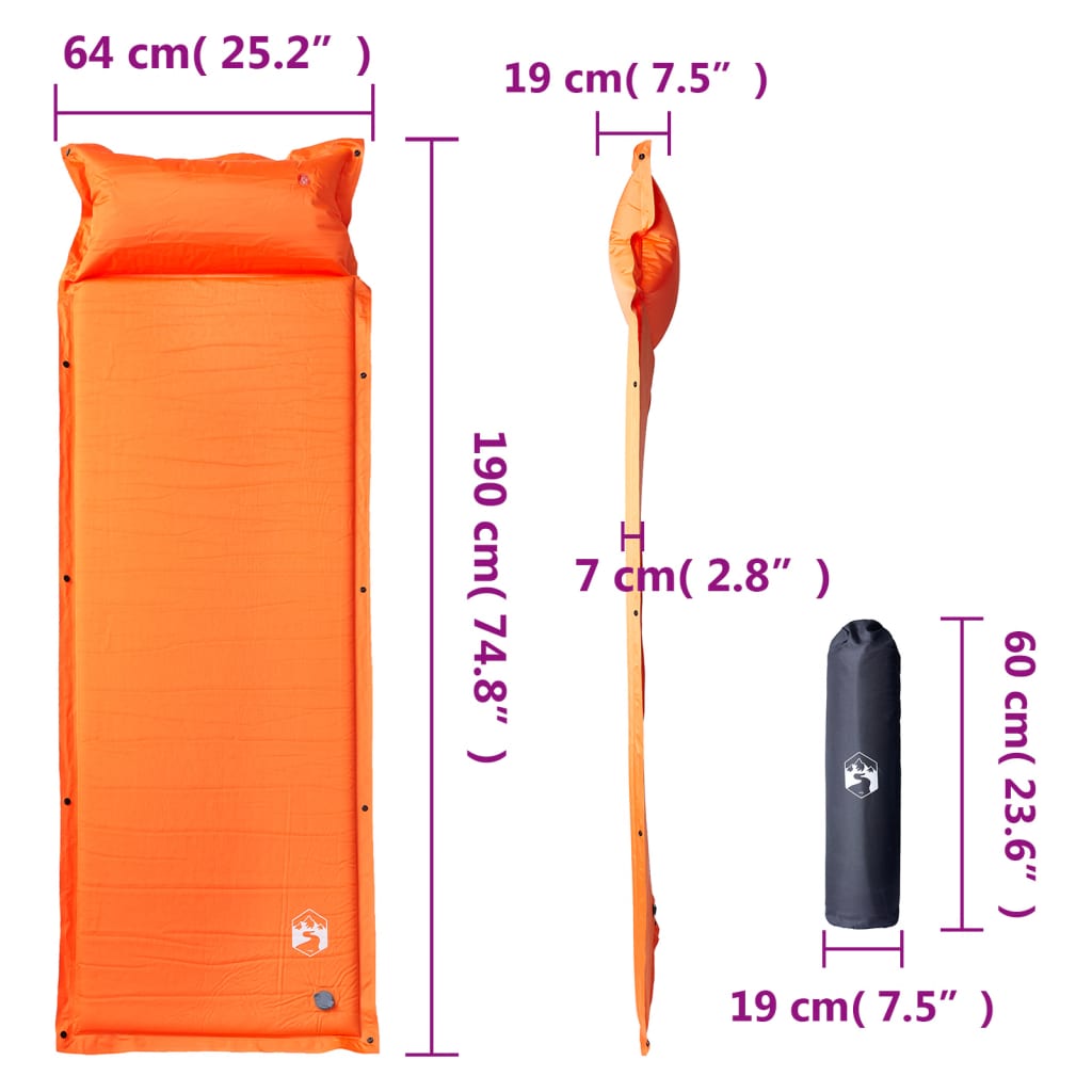 Kampeermatras met kussen zelfopblazend 1-persoons oranje - AllerleiShop