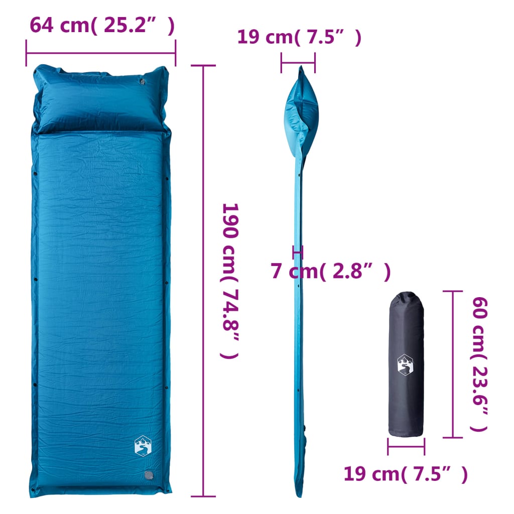 Kampeermatras met kussen zelfopblazend 1-persoons turquoise - AllerleiShop