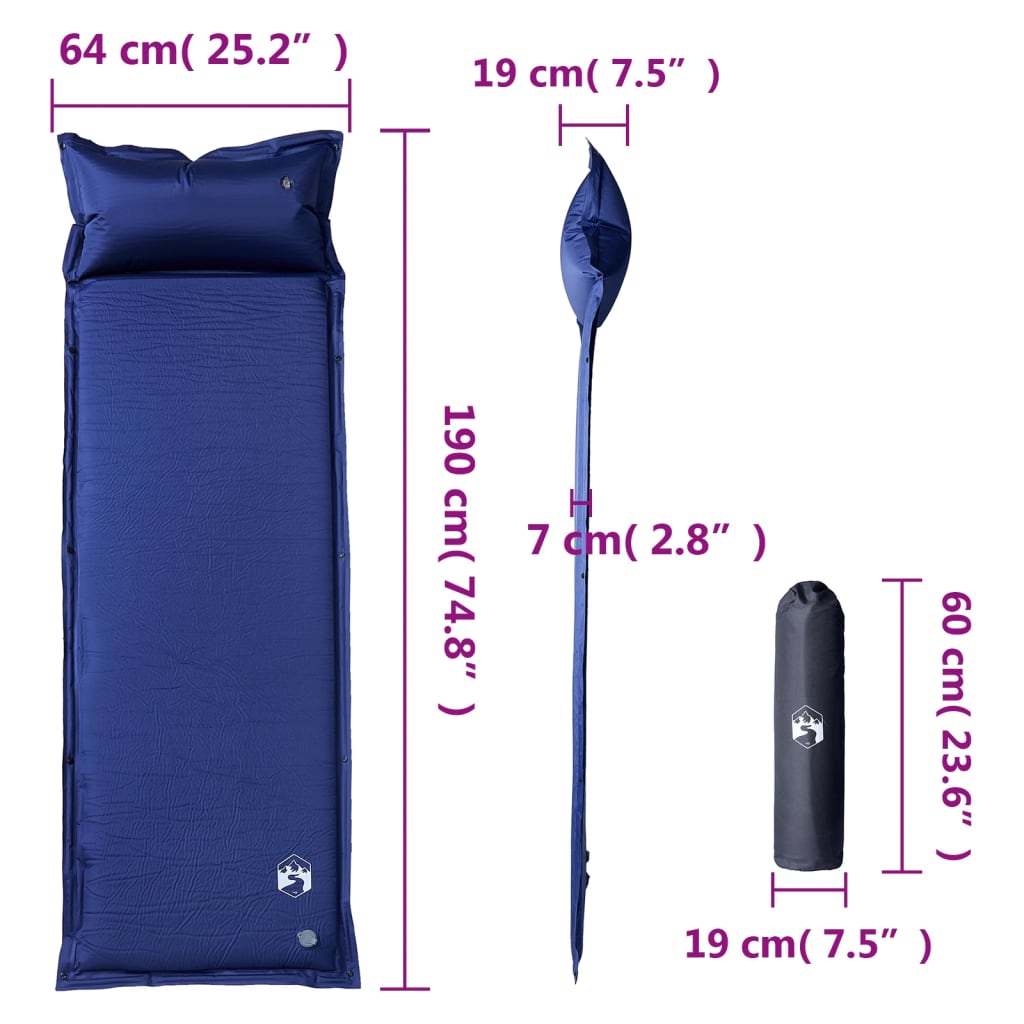 Kampeermatras met kussen zelfopblazend 1-persoons marineblauw - AllerleiShop