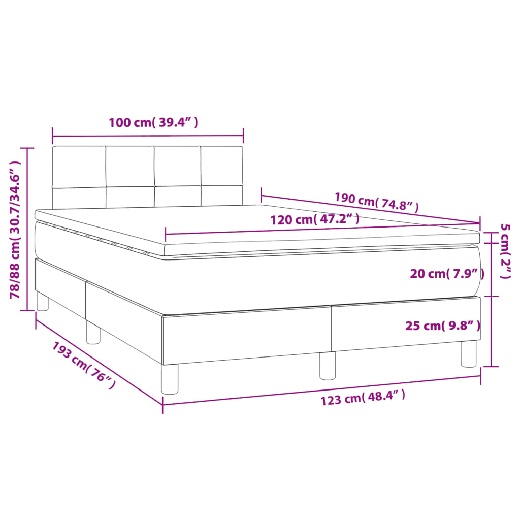 Boxspring met matras stof lichtgrijs 120x190 cm
