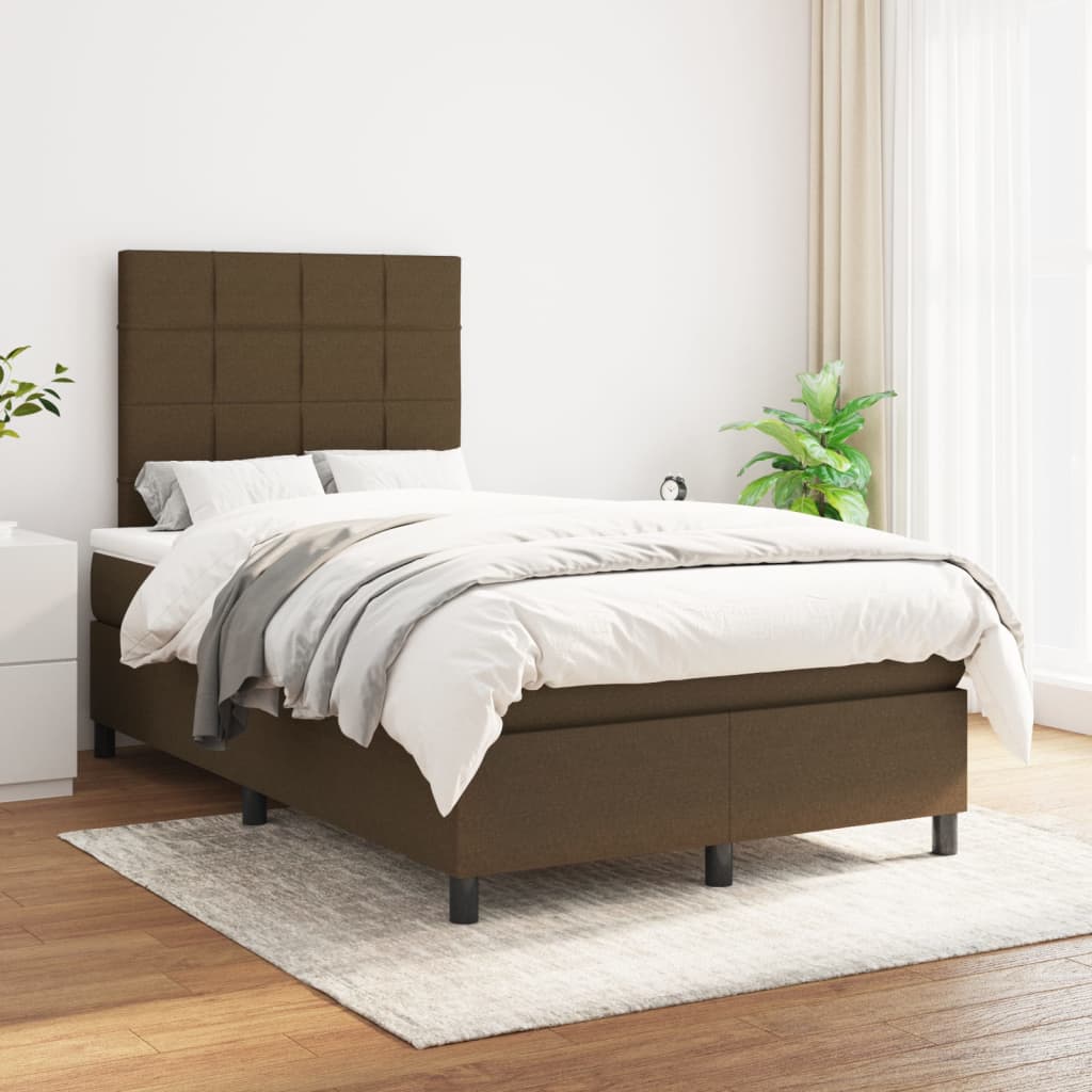 Boxspring met matras stof donkerbruin 120x190 cm
