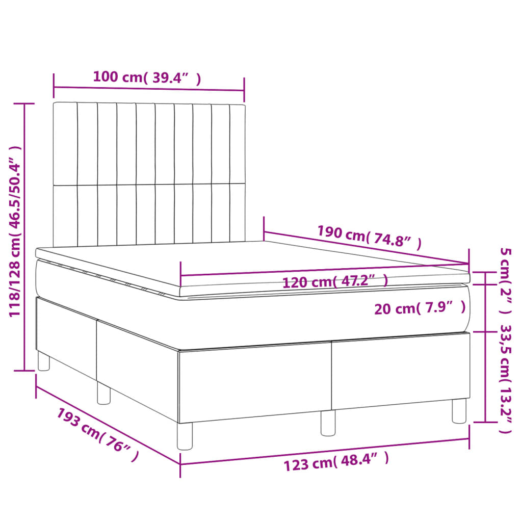 Boxspring met matras stof lichtgrijs 120x190 cm
