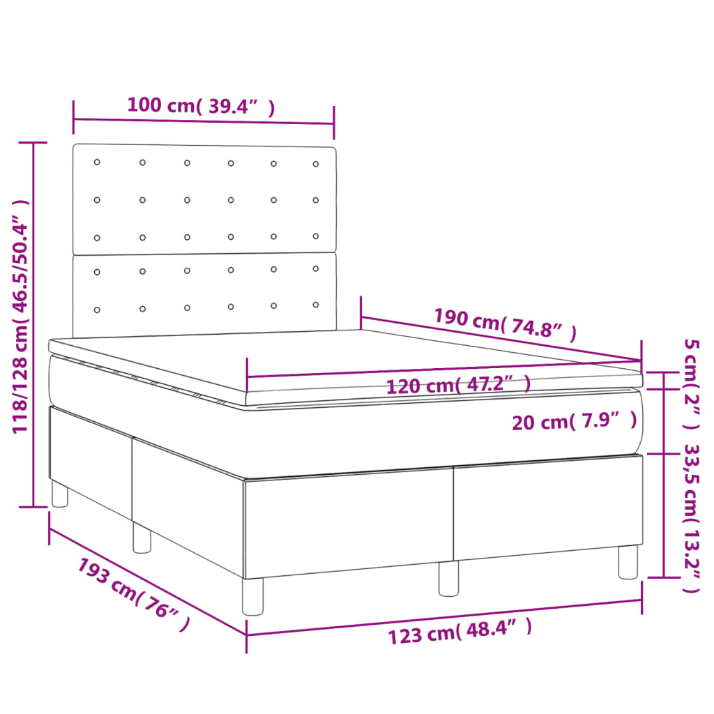 Boxspring met matras stof donkerbruin 120x190 cm