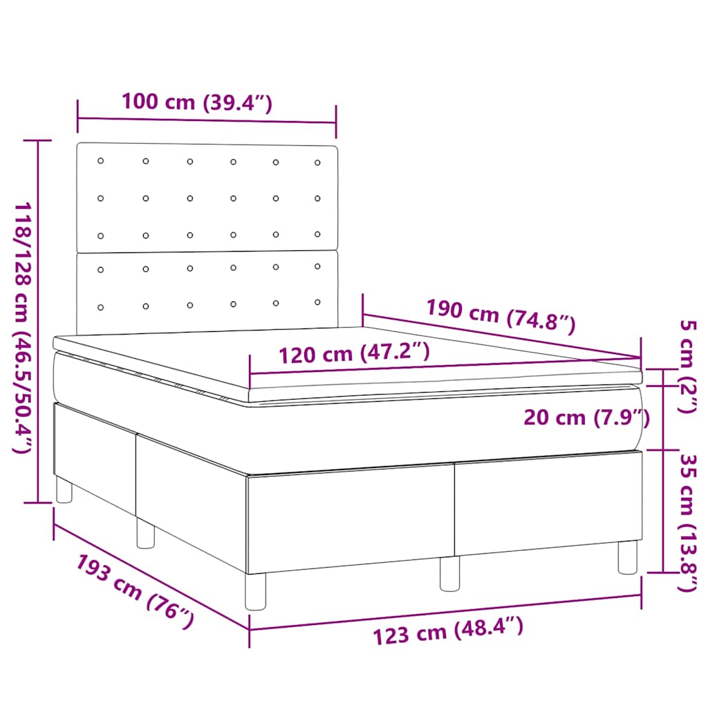 Boxspring met matras stof lichtgrijs 120x190 cm