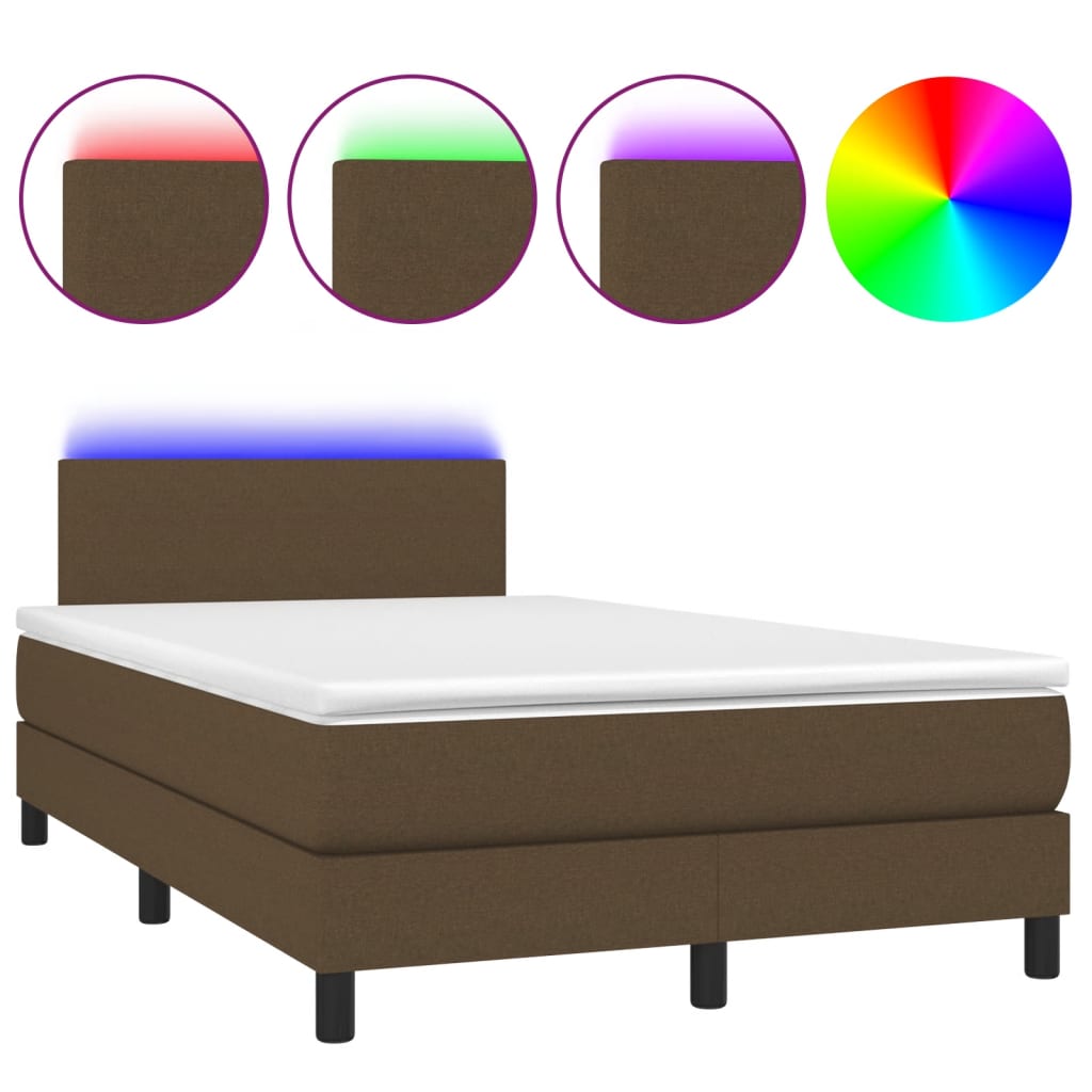 Boxspring met matras en LED stof donkerbruin 120x190 cm