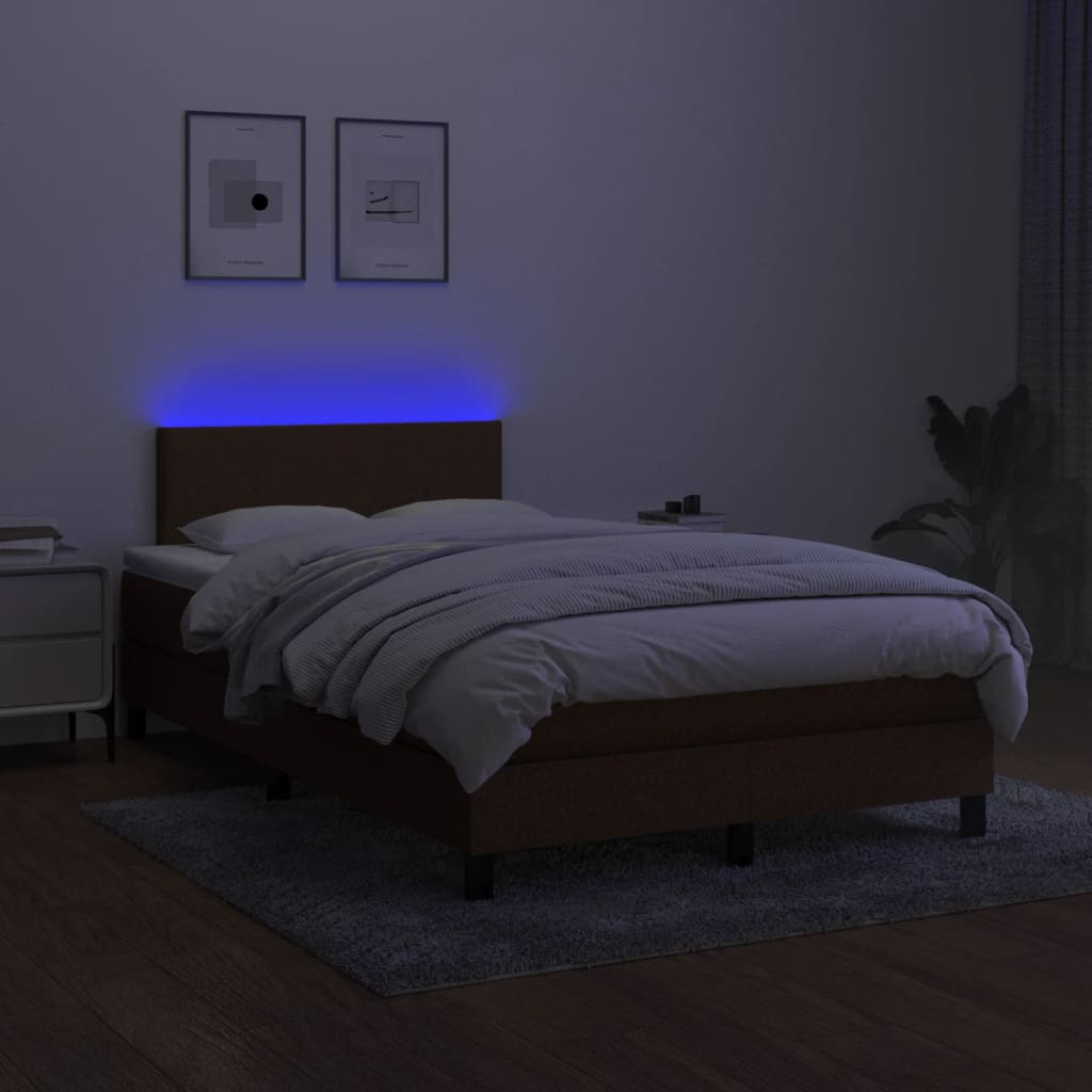 Boxspring met matras en LED stof donkerbruin 120x190 cm