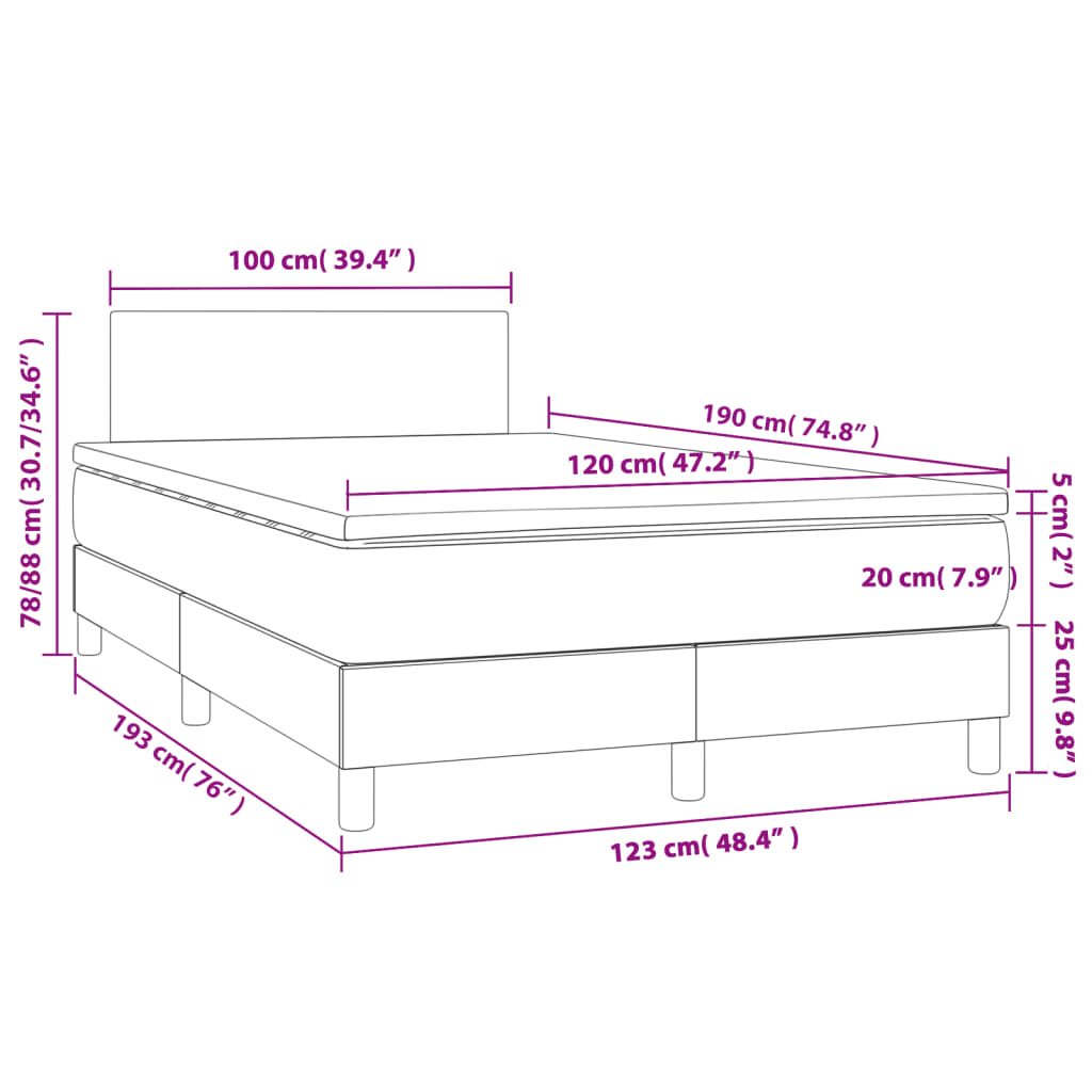 Boxspring met matras en LED stof donkerbruin 120x190 cm