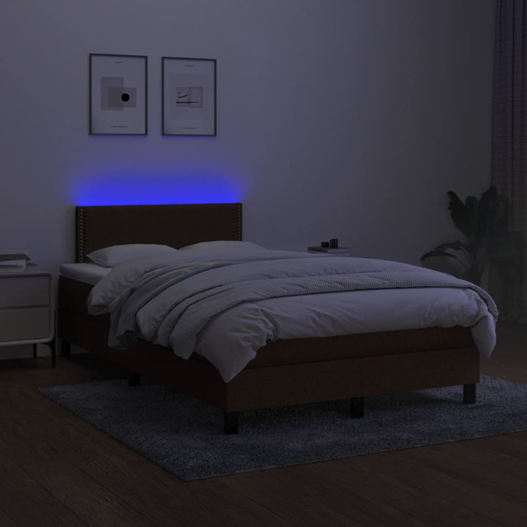 Boxspring met matras en LED stof donkerbruin 120x190 cm