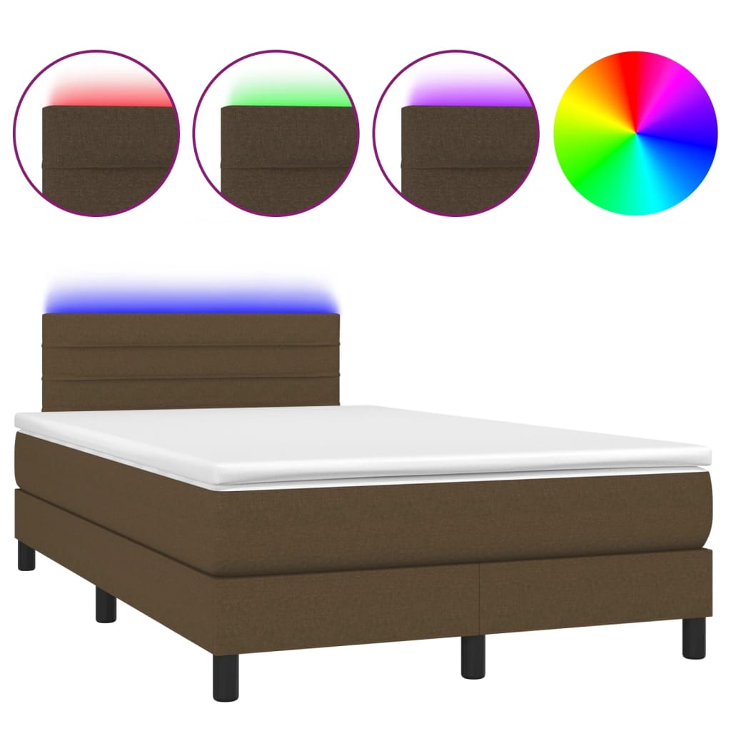 Boxspring met matras en LED stof donkerbruin 120x190 cm