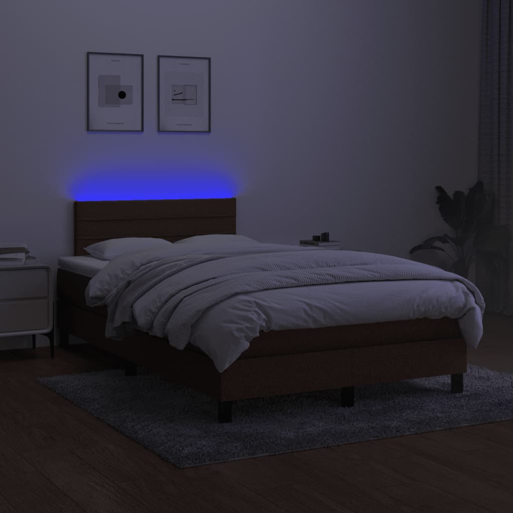 Boxspring met matras en LED stof donkerbruin 120x190 cm