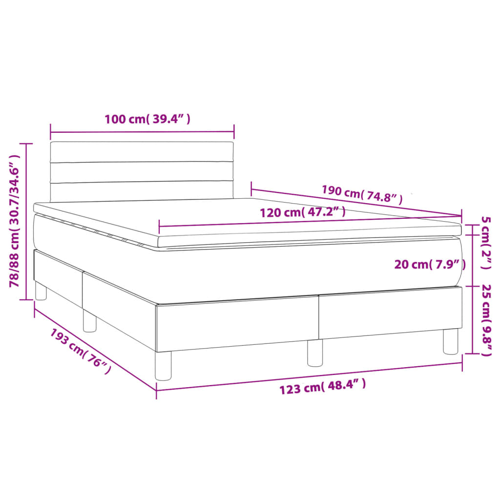 Boxspring met matras en LED stof donkerbruin 120x190 cm