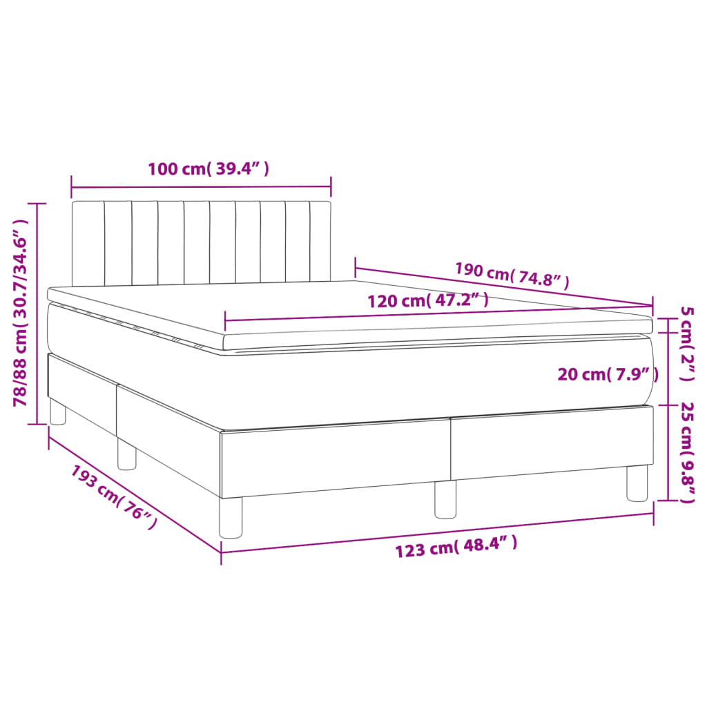 Boxspring met matras en LED stof donkerbruin 120x190 cm