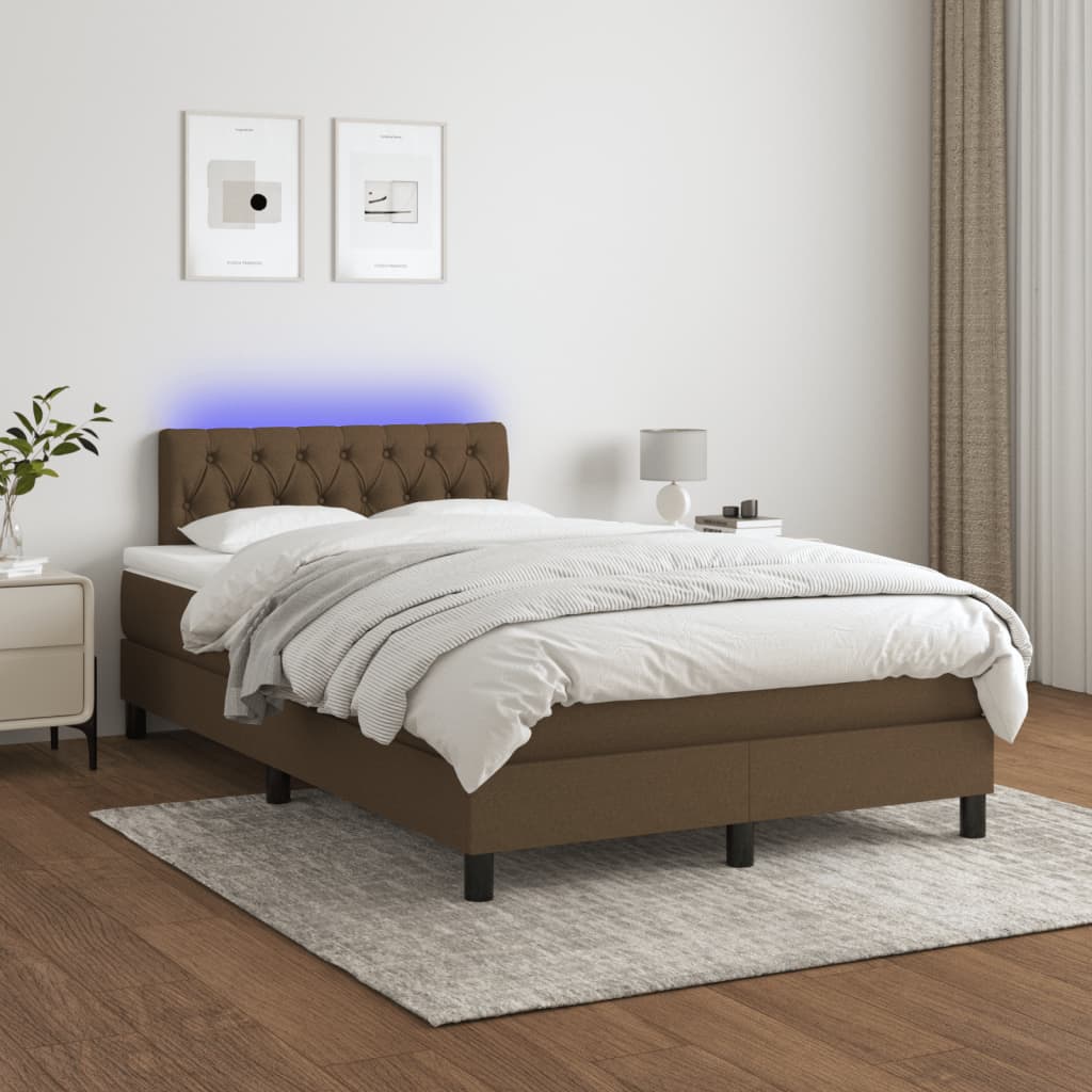 Boxspring met matras en LED stof donkerbruin 120x190 cm