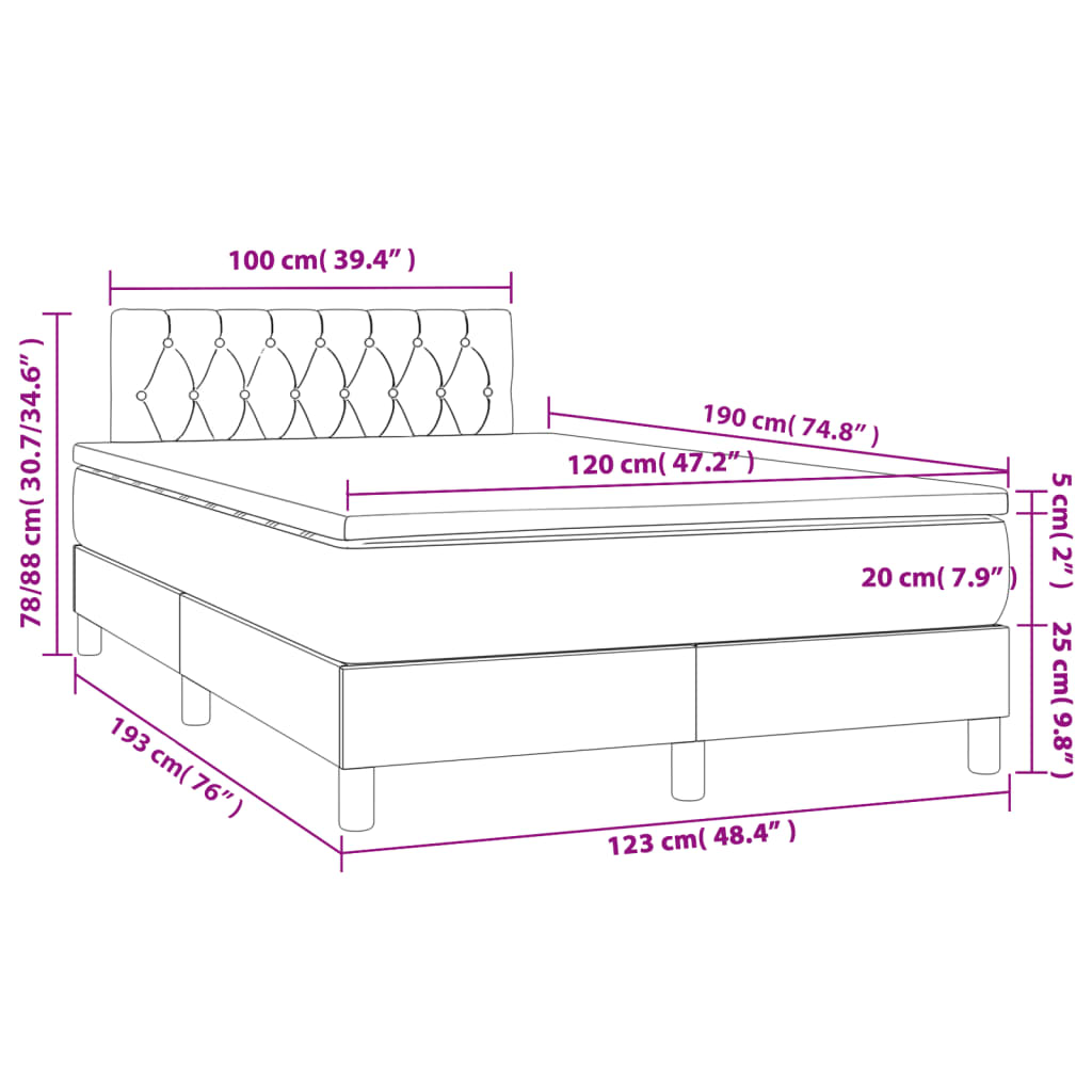 Boxspring met matras en LED stof donkerbruin 120x190 cm