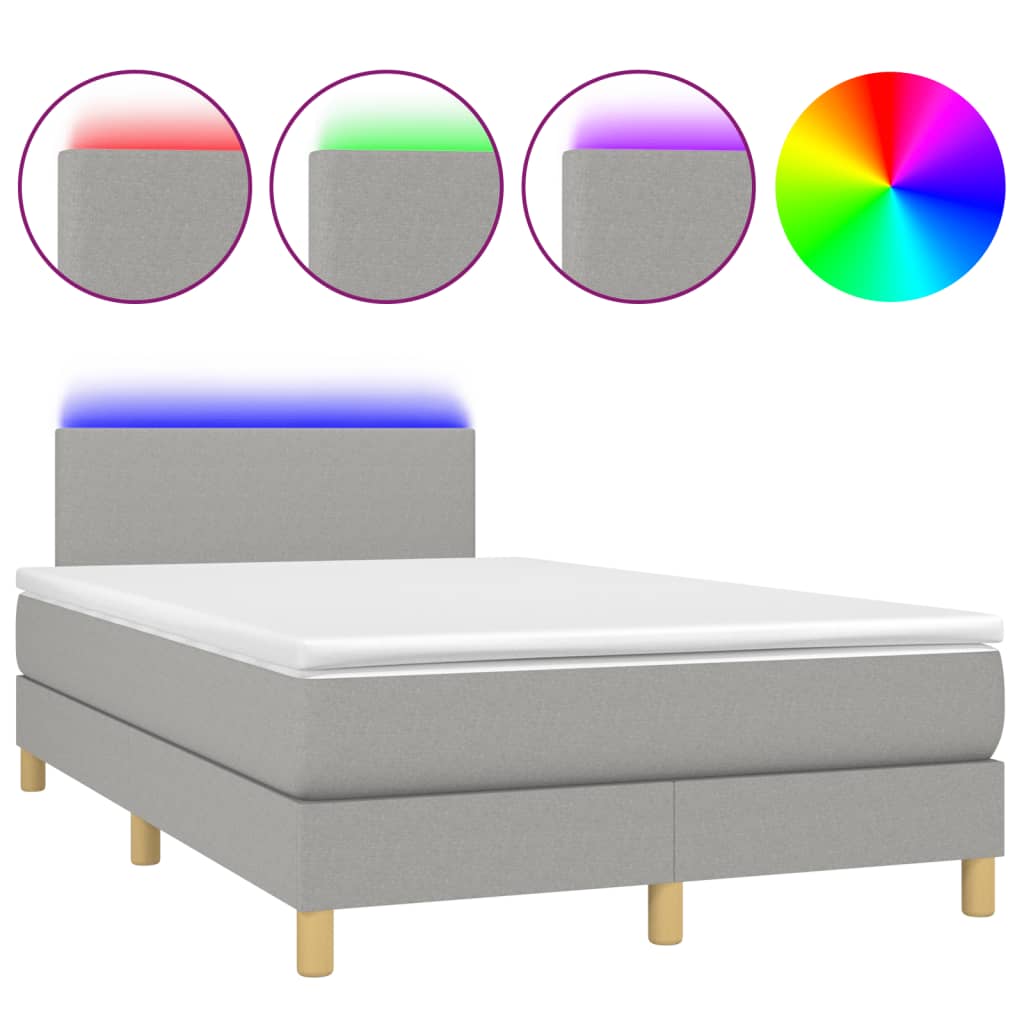 Boxspring met matras en LED stof lichtgrijs 120x190 cm