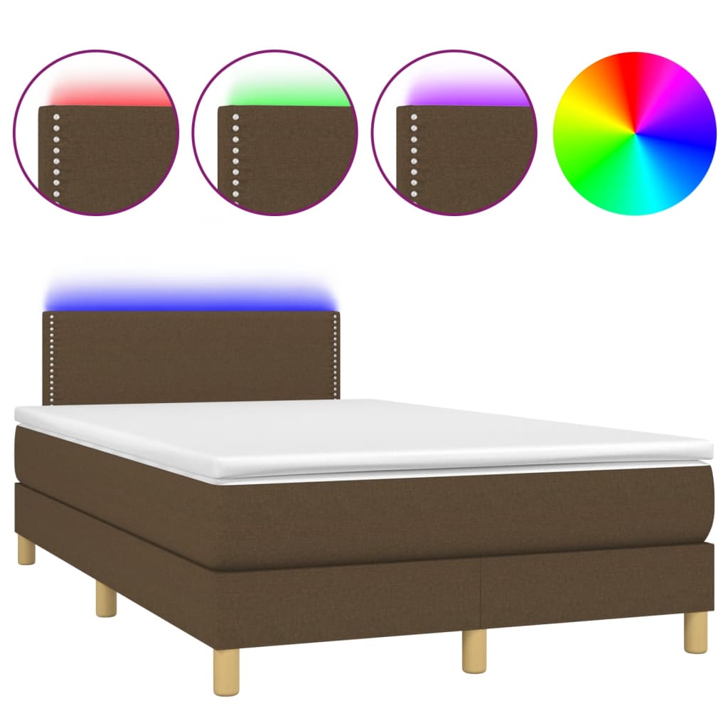 Boxspring met matras en LED stof donkerbruin 120x190 cm