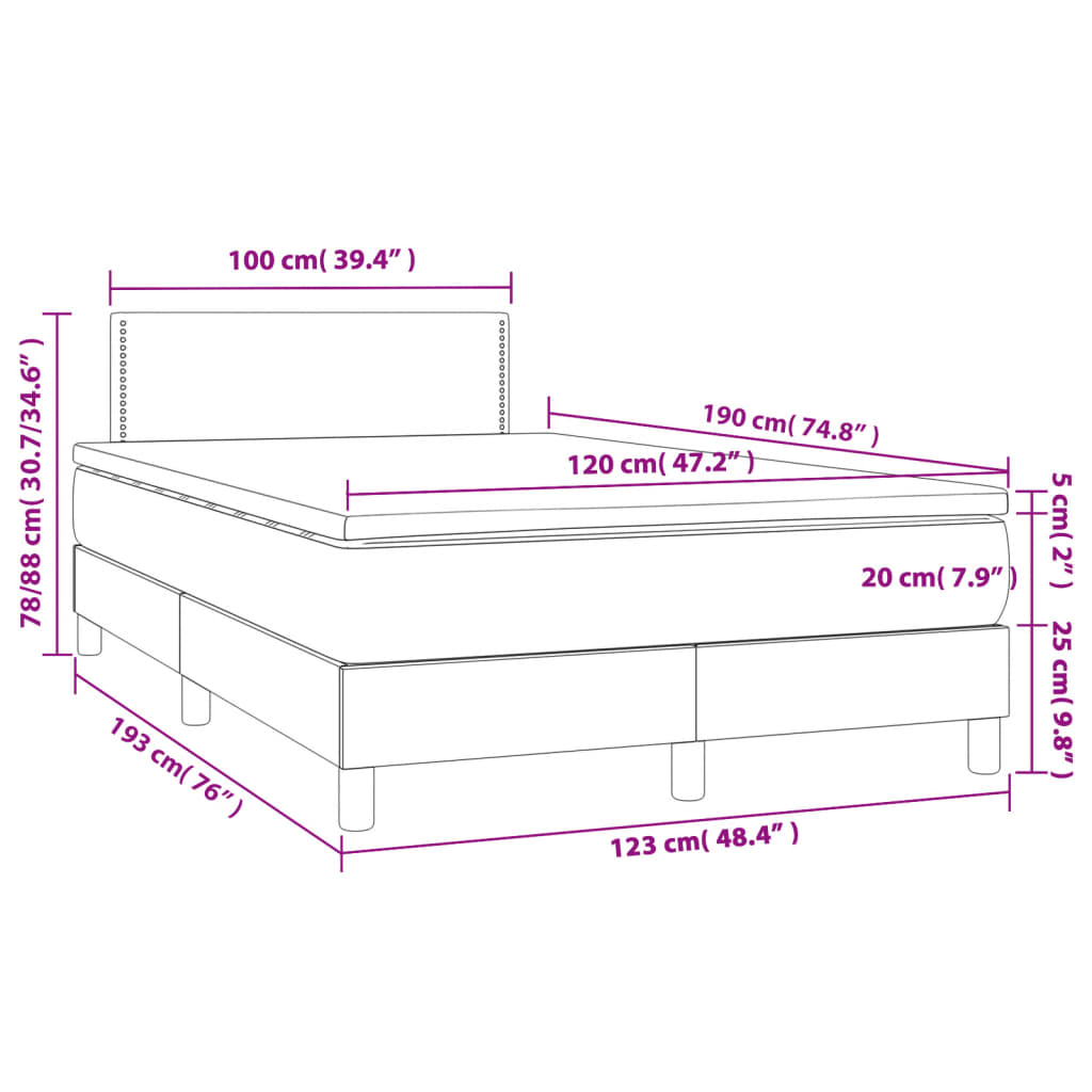 Boxspring met matras en LED stof donkerbruin 120x190 cm