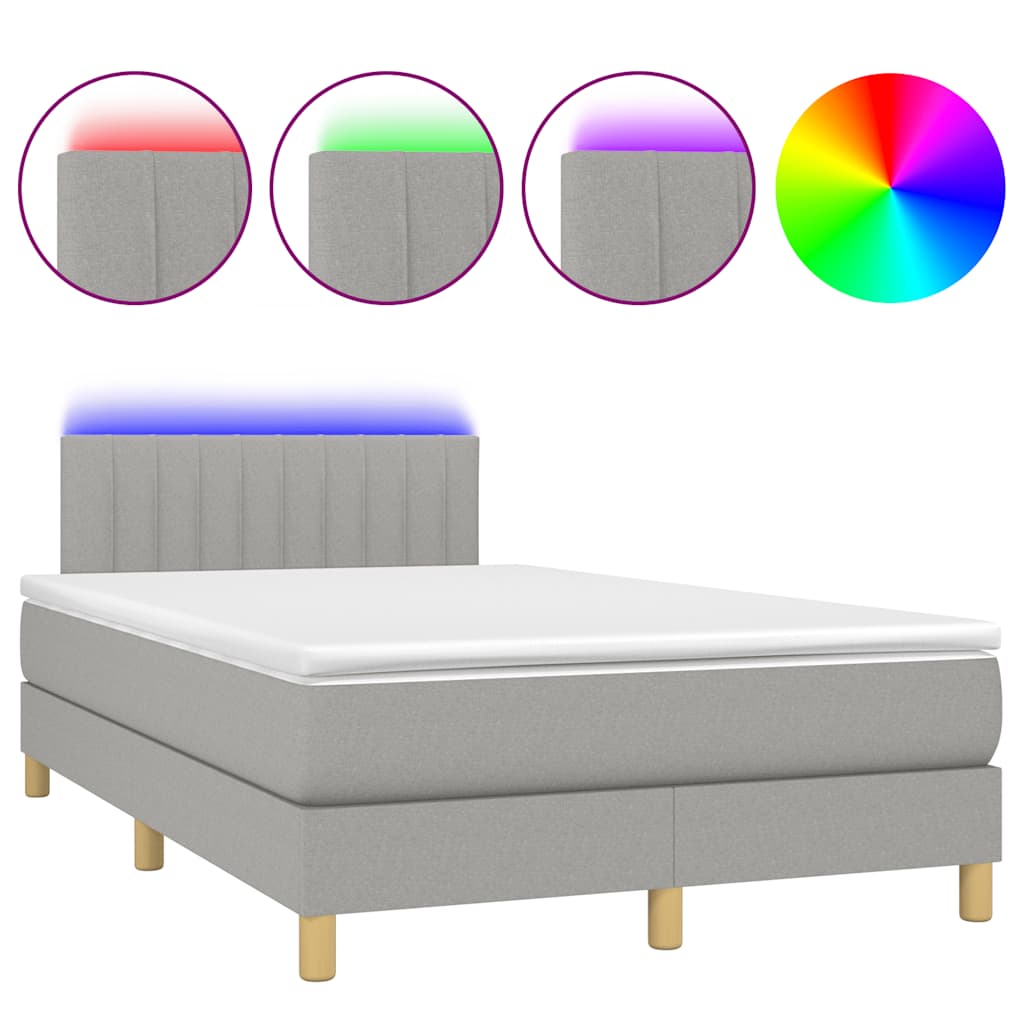 Boxspring met matras en LED stof lichtgrijs 120x190 cm