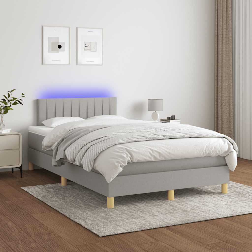 Boxspring met matras en LED stof lichtgrijs 120x190 cm
