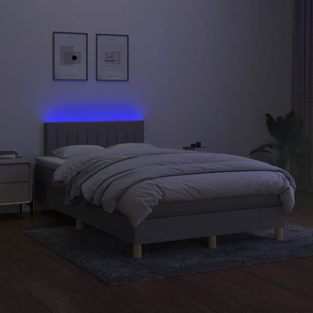 Boxspring met matras en LED stof lichtgrijs 120x190 cm