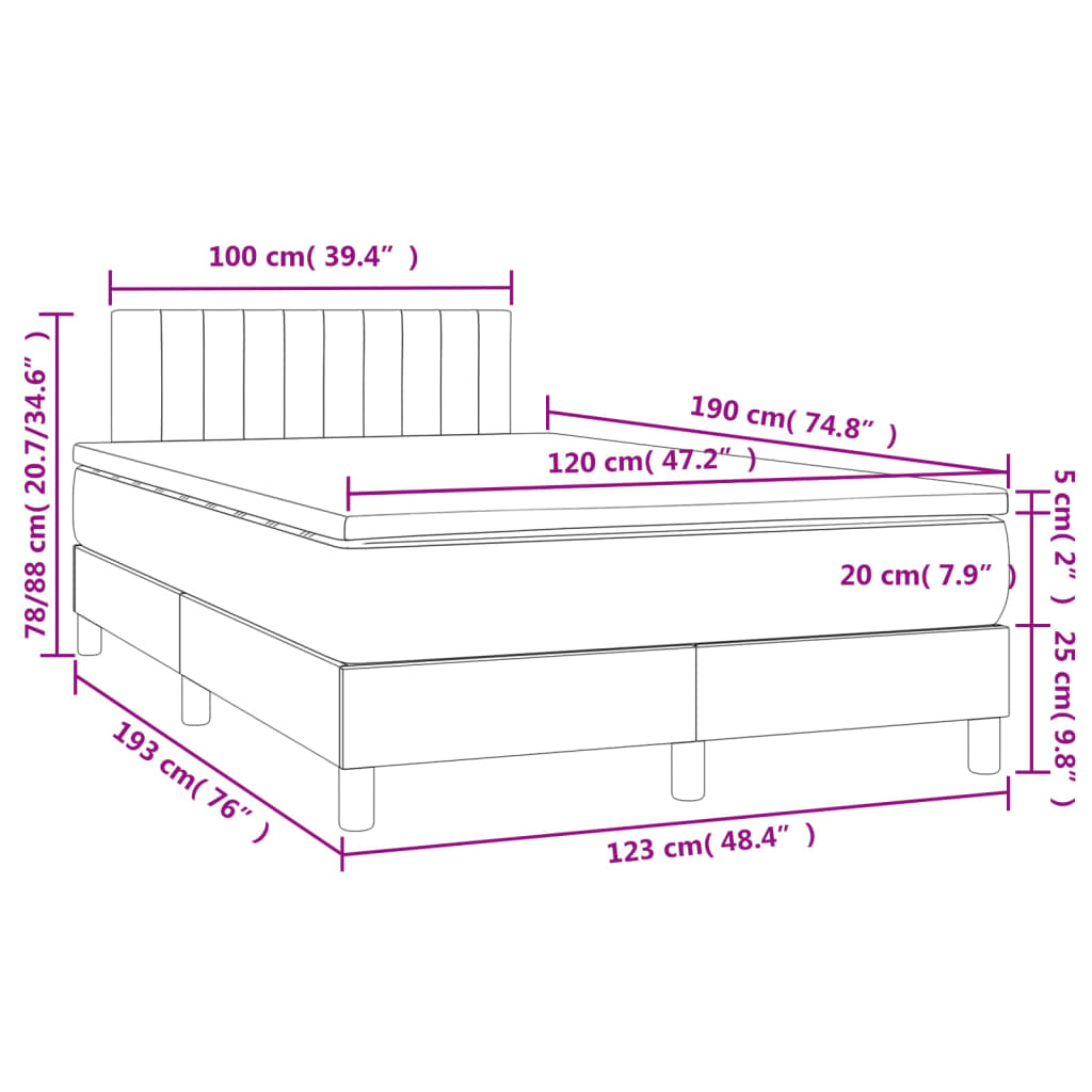 Boxspring met matras en LED stof lichtgrijs 120x190 cm