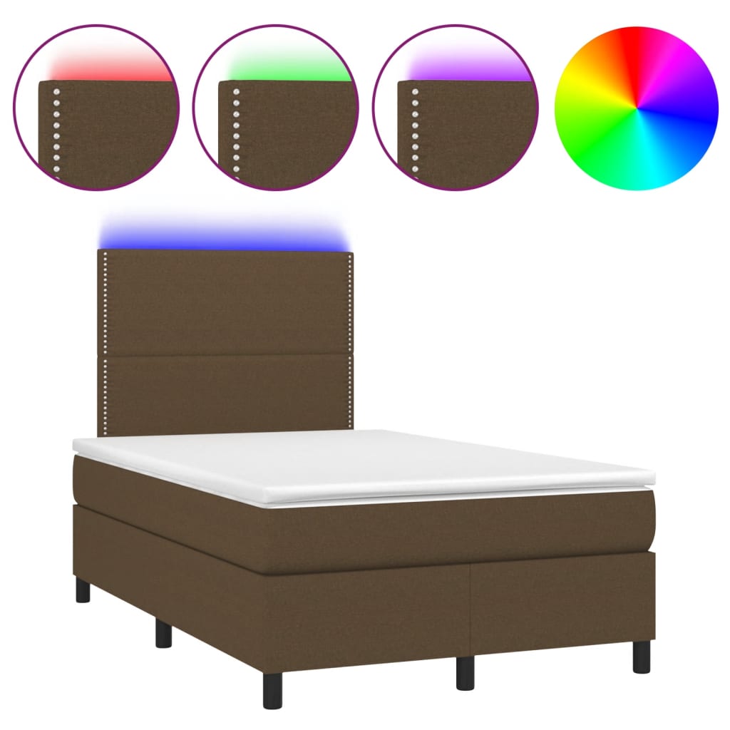 Boxspring met matras en LED stof donkerbruin 120x190 cm