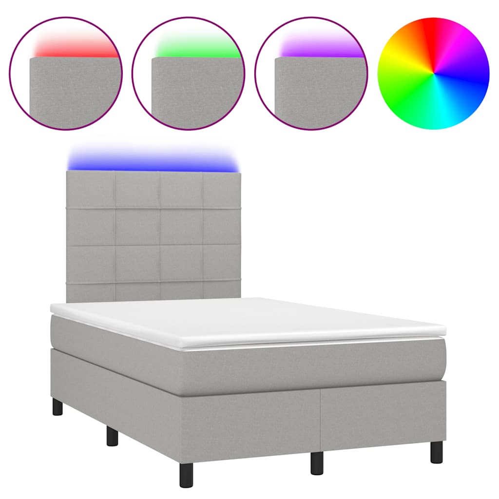 Boxspring met matras en LED stof lichtgrijs 120x190 cm