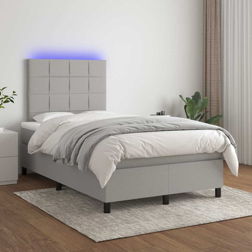 Boxspring met matras en LED stof lichtgrijs 120x190 cm