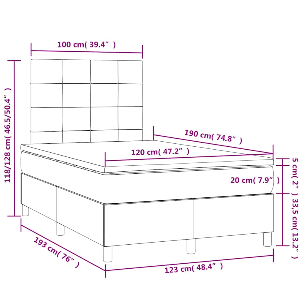 Boxspring met matras en LED stof lichtgrijs 120x190 cm