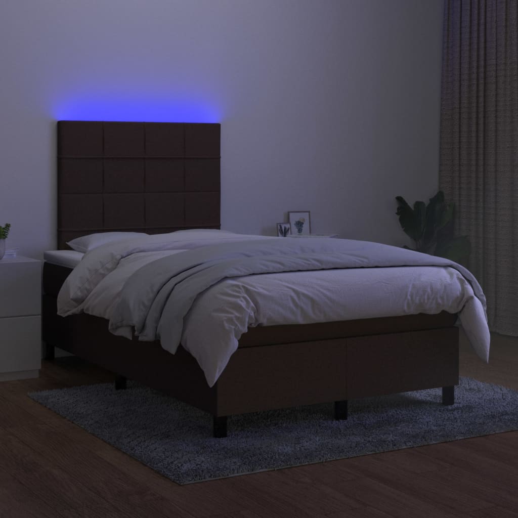 Boxspring met matras en LED stof donkerbruin 120x190 cm