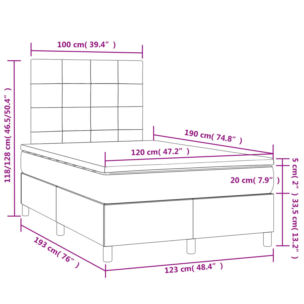 Boxspring met matras en LED stof donkerbruin 120x190 cm