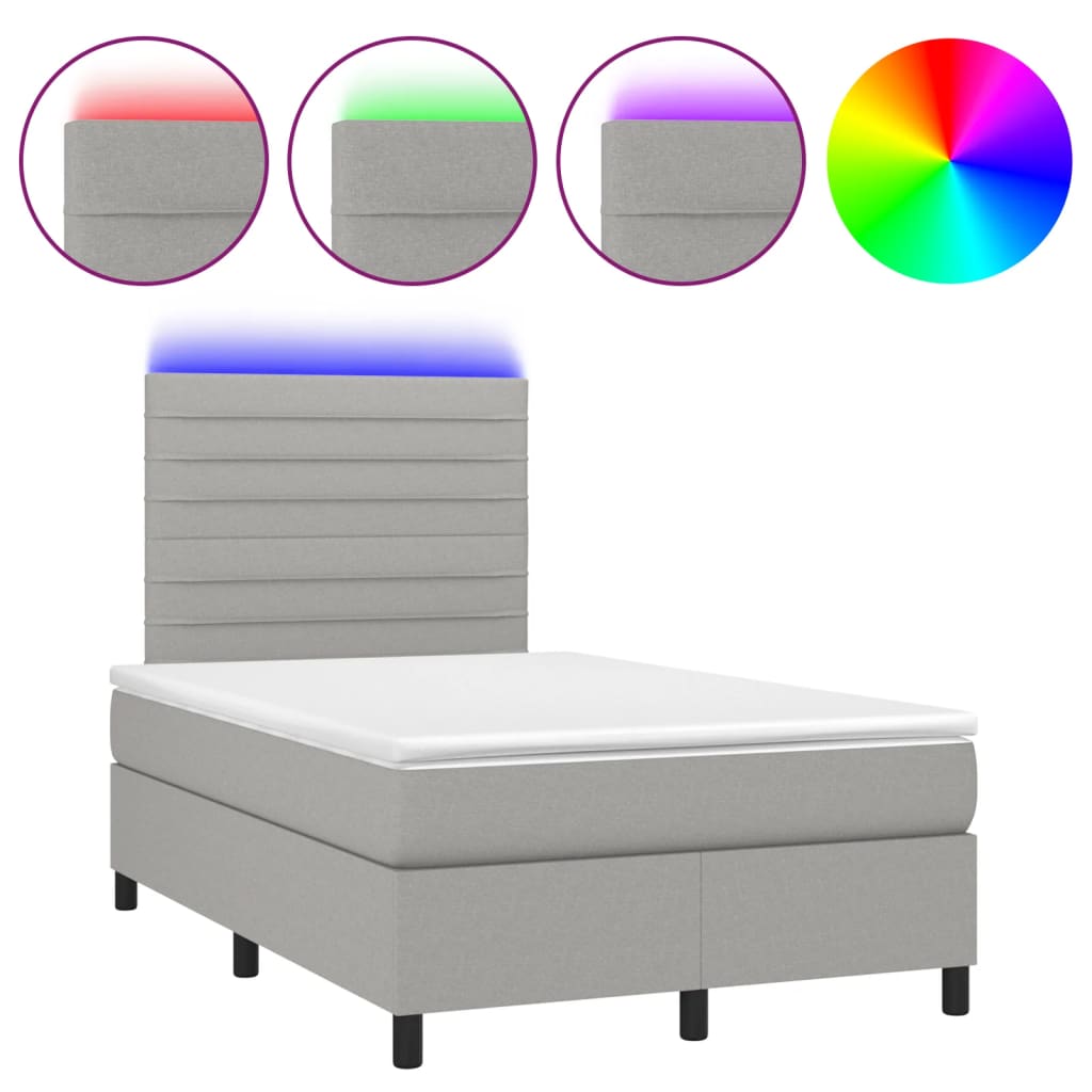 Boxspring met matras en LED stof lichtgrijs 120x190 cm