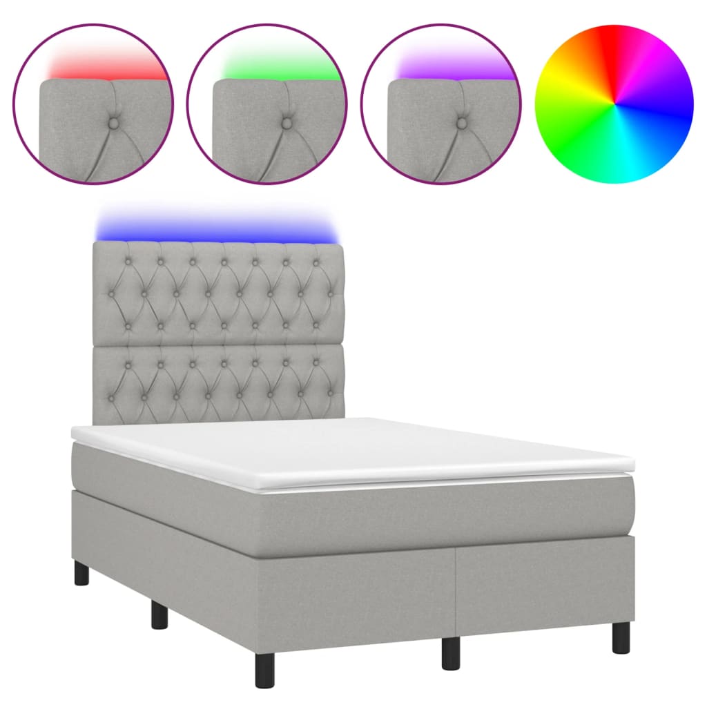 Boxspring met matras en LED stof lichtgrijs 120x190 cm