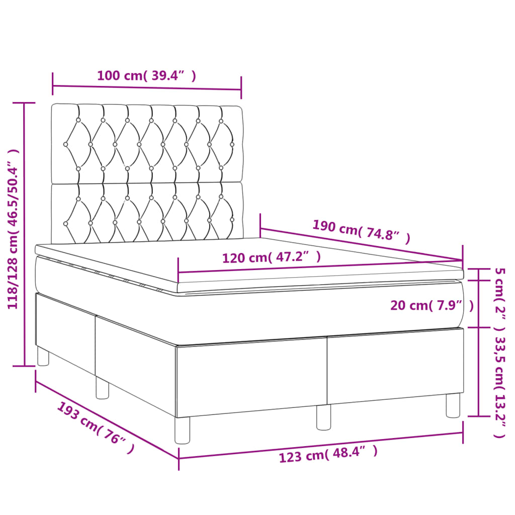 Boxspring met matras en LED stof lichtgrijs 120x190 cm