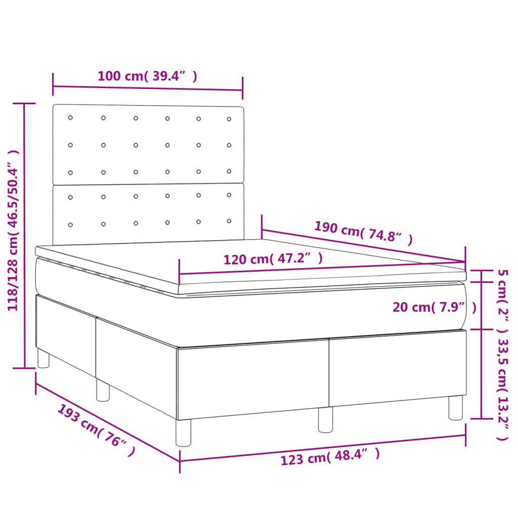 Boxspring met matras en LED stof donkerbruin 120x190 cm
